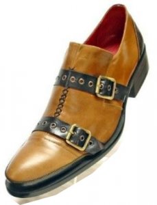 Fiesso Tan Genuine Leather Shoes With Double Buckle FI8604