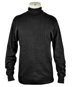 Bagazio Black Cotton Blend Cable Knit Turtleneck Sweater VT046