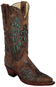 Ferrini Ladies 86061-09 Brown / Green Genuine Leather Cowgirl Boots