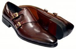 Carrucci Wine Burnished Calfskin Leather Double Monk Strap Shoes KS099-3003C