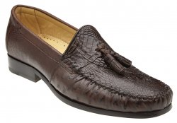 Belvedere "Bari" Brown Genuine Alligator / Ostrich Skin Loafer Shoes With Tassels R11.