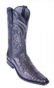 Los Altos Black Brown All-Over Genuine Smooth Crocodile Square Toe Cowboy Boots 711796