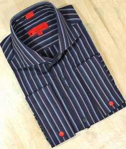 Steven Land Navy Blue / Wine Grey Stripes 100% Cotton Dress Shirt