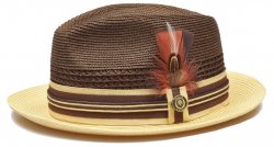 Bruno Capelo Brown / Natural Cream Braided Fedora Straw Hat GI-671