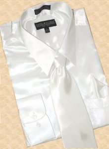 Daniel Ellissa Satin White Dress Shirt/Tie/Hanky Set