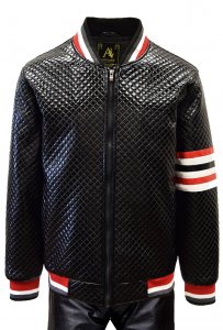 Artyzen Black Quilted PU Leather Bomber Jacket With Red / White Trim 7522