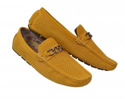 Steve Harvey "Loyals" Mustard Perforated Microsuede Casual Driving Loafer Shoes With Bracelet