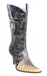 Los Altos Ladies Natural Genuine Crocodile High Top Boots With Zipper 371849