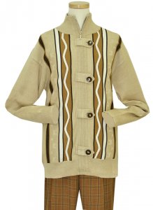 Silversilk Biege / Chocolate / Taupe / Cream Knitted Silk Blend Zip-Up Sweater With Circular Buttons 2355