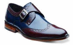 Stacy Adams "Stratford" Chocolate Brown / Navy Blue Genuine Buffalo Leather Wingtip Monkstrap Shoes 24973-492