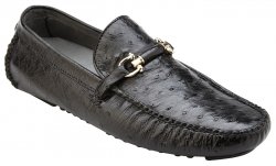 Belvedere "Omar" Black Genuine Ostrich / Calf Shoes With Horsebit 50V.