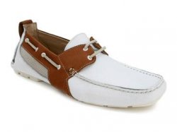 Bacco Bucci "Shortt" White / Tan Genuine Italian Nappa Calfskin Boat Shoes