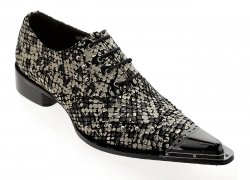 Zota Metallic Silver Floral / Black Snake Print Genuine Leather Lace-Up Shoes With Gunmetal Tip G908-34