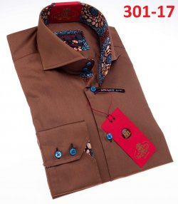Axxess Brown Modern Fit Cotton Dress Shirt With Button Cuff 301-17.