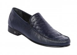 Lombardy Navy Blue Genuine Quill Ostrich / Leather Penny Loafer Shoes ZLA040310.