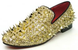 Fiesso Gold / Gold Genuine Leather Glitter / Spiked Loafers FI7239.