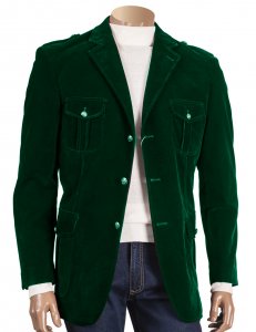 Inserch Hunter Green Velvet Classic Fit Blazer With Shoulder Straps 569