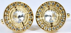Fratello Gold Plated Round Cufflinks Set With Rhine Stones 986