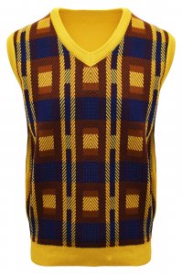 Stacy Adams Gold / Cognac / Navy V-Neck Pull-Over Cotton Blend Sweater Vest 2224