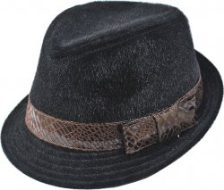Carlos Santana Black Fedora Pony Hair With Brown Alligator Print Band Hat
