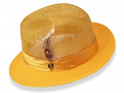 Bruno Capelo Yellow Gold Fedora Sinamay Straw Dress Hat SP-112