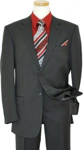Giorgio Sanetti Charcoal Grey With Black Pinstripes And Charcoal Grey Hand-Pick Stitching Super 150's 100% Wool Suit 2138