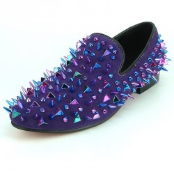 Fiesso Purple Suede Leather Loafers With Multi Spikes FI7239.