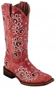 Ferrini Ladies 84093-22 Red Genuine Cowhide Leather S-Toe Cowboy Boots.