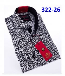Axxess Black / White Cotton Flower Design Modern Fit Dress Shirt With Button Cuff 322-26.