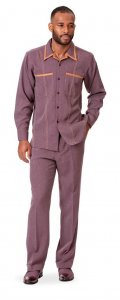 Montique Purple / Whisky Denim Style Microsuede Trimmed Long Sleeve Outfit D-778