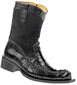 Mauri "Control" 42559 Black Genuine Hornback Crocodile Tail/Suede Cowboy Boots