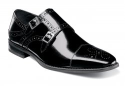 Stacy Adams "Tayton" Black Calfskin Leather Cap Toe Double Monk Strap Shoes 25194-001