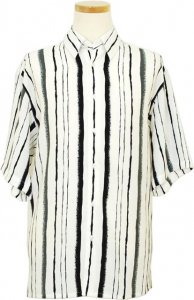 Bassiri White With Black Stripes Micro Fiber Short Sleeves Shirt #3710
