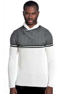 LCR Off-White / Black Modern Fit Cotton Blend Pull-Over Shawl Collar Sweater 2260