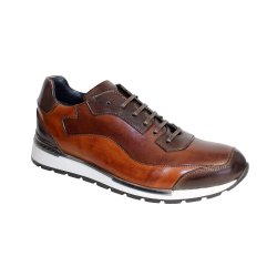Duca Di Matiste "Cento" Brown Two-Tone Genuine Calf-Skin Leather Casual Sneakers.