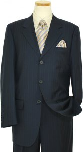 Mantoni Navy Blue With Butter / Royal Blue Pinstripes Super 140's 100% Virgin Wool Suit 75516