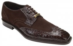 Belvedere "Pergola" Brown Genuine Crocodile / Suede Shoes # 1452.