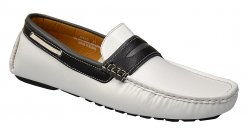 AC Casuals White / Black / Grey Faux Leather Casual Driving Loafer Shoes 6520