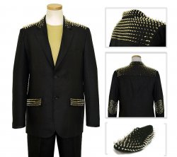 Prestige Solid Black 100% Linen Casual Suit With Silver Metal Studs CPT-504