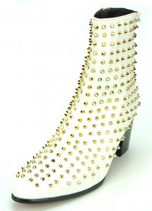 Fiesso White Genuine PU Leather Boots With Gold Metal Stud FI7142.