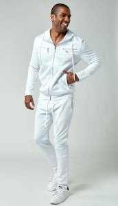 Stacy Adams White Quilted Cotton Blend Modern Fit Tracksuit Outfit 5906