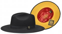Bruno Capelo Black / Yellow Bottom Australian Wool Fedora Dress Hat MO-207