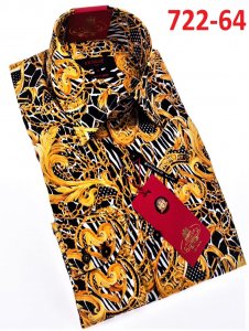 Axxess Gold / Black Medusa Design Cotton Modern Fit Dress Shirt With Button Cuff 722-64.