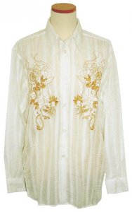 Pronti White with Mustard Gold Embroidered Paisley Shirt S5641