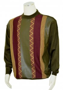 Bagazio Olive Green / Burgundy / Camel PU Leather Multi-Pattern Pull-Over Sweater BM1567