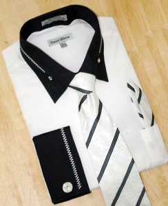 Daniel Ellissa White/Black Stripes Shirt/Tie/Hanky Set DS3736P2