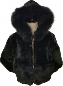 Winter Fur Kids' Black Genuine Rex Rabbit Jacket K18R02BK.