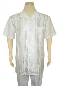 Pronti White / Metallic Silver Stripe Design Short Sleeve Outfit SP6164