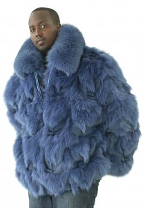 Winter Fur M11R01NA Blue Genuine Fox Fur Bomber Jacket With Full Skin Fox Collar