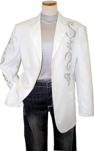 Pronti White With Silver Grey Embroidery With Silver Metal Studs Blazer B3161
